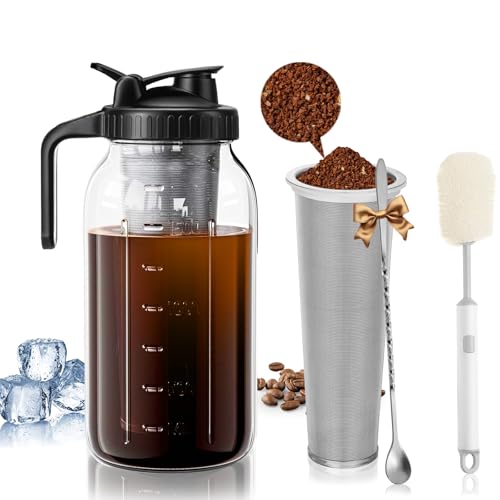Cafultgo Kaltgebrüh-Kaffeemaschine mit schwarzer Abdeckung, 1500 ml Glaskrug, Edelstahlfilter, luftdichter Deckel(Black)