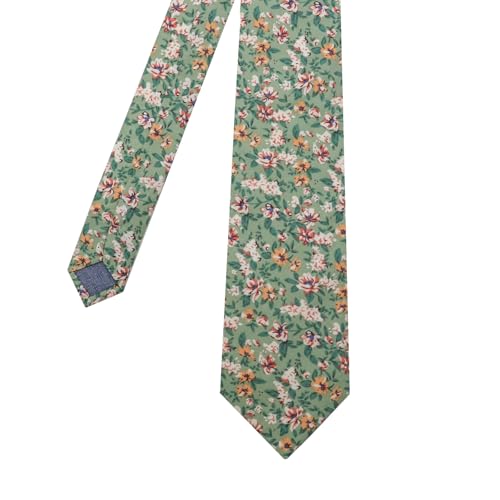 Image of Cotton Floral Ties for Men 2.76 inch Men's Skinny Tie Linen Flower Printed Neck Tie for Wedding Dating Party