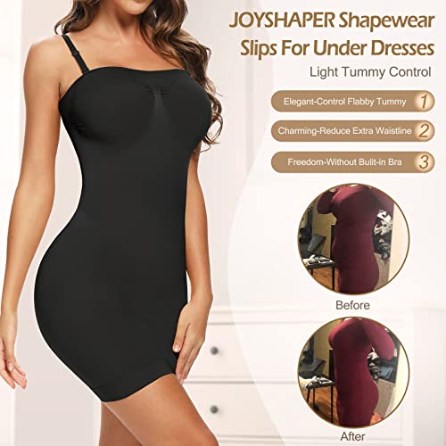 Joyshaper Strapless Shapewear Slip For Women Tummy Control Seamless Full Body Shaper Under Dress Slip Adjustable Spaghetti Strap Cami Slips Black #TOP1