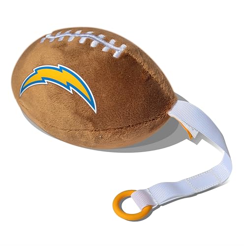 Image of Los Angeles Chargers Plush Football Pacifier Holder by Smilo - Officially Licensed NFL Soother Holder - Soft Plush Toy and Dummy Holder - Fits Any Pacifier - Stroller Accessory & Newborn Essential