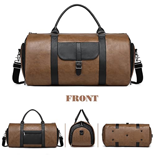 Carry On Garment Bags For Travel Convertible Garment Duffel Bag For Men With Shoe Compartment 2 In 1 Business Hanging Suit Bag Weekender Duffle Bag Brown #TOP6