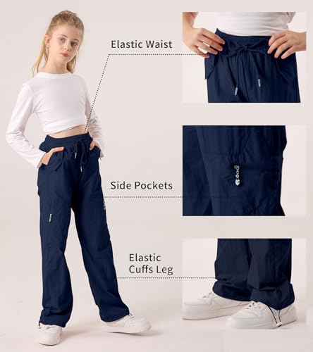 Image of Cargo Pants for Girls Parachute Baggy Joggers Elastic Waist Wide Leg Hip Hop Dance Outfits Size 7-14