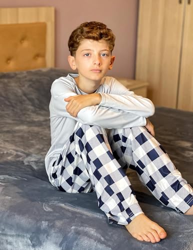 Arshiner Boys Pajama Pants 2 Pack Soft Plaid Sleepwear Kids Lounge PJ Bottoms with Pockets2