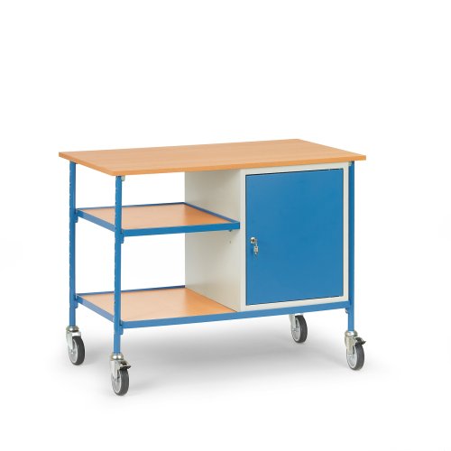 Fetra Transportgeräte bboa864 Handy Werkbank mit 2 Einlegeböden und 1 Schrank, 125 mm Rollen Durchmesser, 1120 mm x 650 mm Plattform