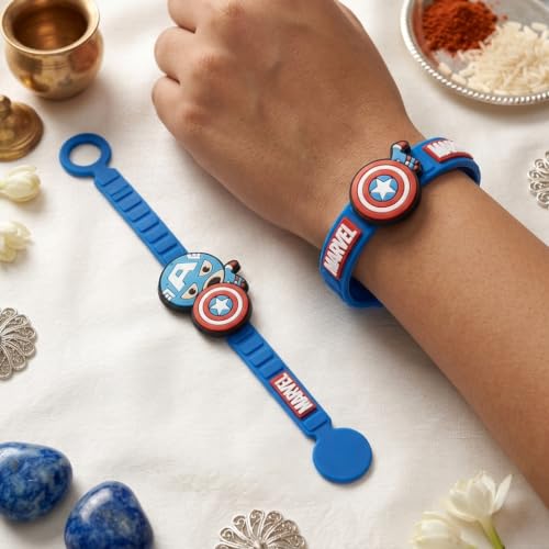 Image of Marvel Captain America Silicone Band Rakhi | Officially Licensed | Rakhi for Boys, Bhaiya, Bhai | Raksha Bandhan Gift
