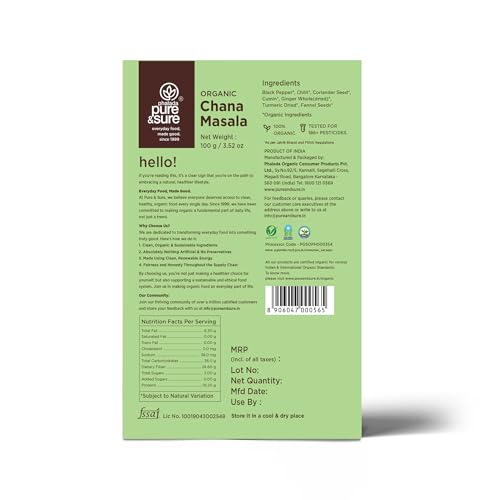 Image of Pure & Sure Organic Chana Masala Powder 100 gm | 100% Pure Chole Masala Powder | Pesticide and Chemical Free | Best for Cooking Sabji, Chole, Chana, & Many Other
