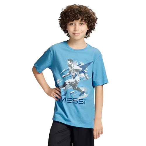 Image of Messi Boys' Lifestyle Short Sleeve T-Shirt, Slim-fit Graphic Tee, Cotton Blend Fabric
