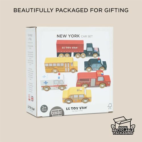 Le Toy Van - Cars & Construction Iconic Wooden New York Themed Toy Car Play Set - Set 7 Pieces, Play Vehicle Role Play Toys - Suitable For 2 Year Old +