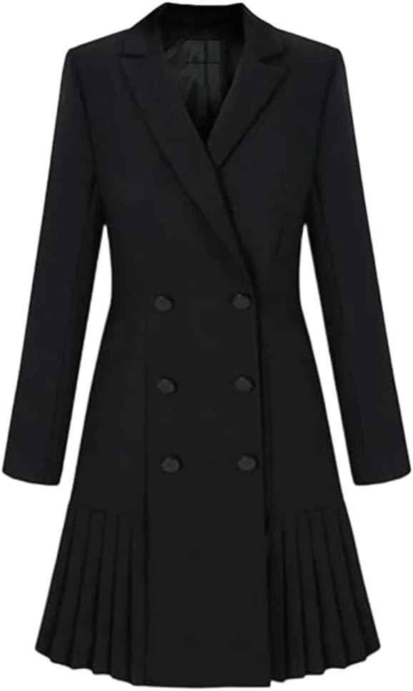 Women's Elegant Double Breasted Blazer Dress in Solid Colors for Formal Office and Professional Wear
