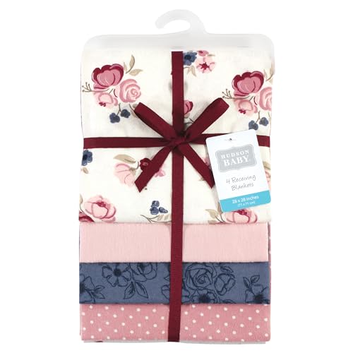 Image of Hudson Baby Unisex Baby Cotton Poly Flannel Receiving Blankets, Dusty Rose Floral, One Size