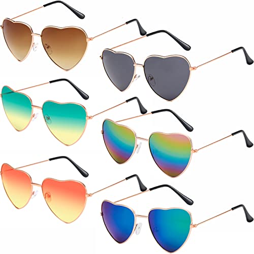 6Pairs Heart Sunglasses for Women Bachelorette Bride Sunglasses Hippie Sunglasses for Women