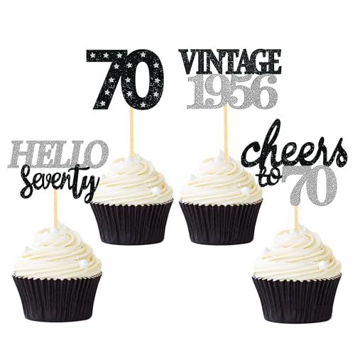 Décoration de cupcake 70 ans pour buffet de fête et réception d'anniversaire thématique