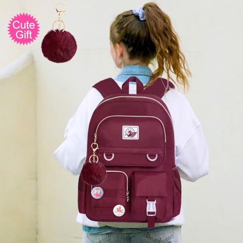 CCJPX Girls Backpack, 16 inch Elementary School Laptop Bag College Bookbag, Anti Theft Daypack with Lunch Box for Teens Students Women - Red by CCJPX - Image 2