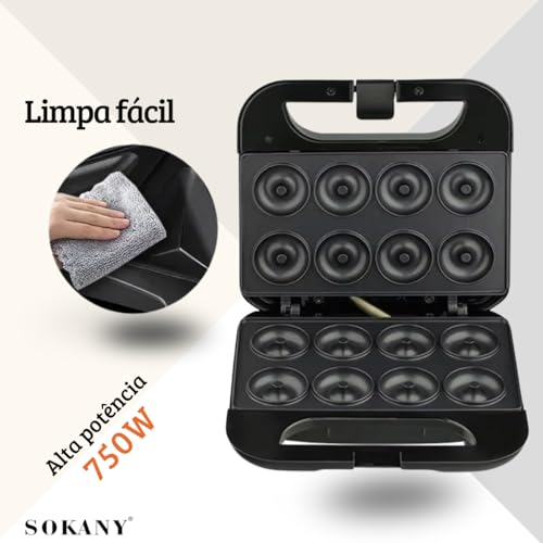 Máquina De Donuts Dupla Face Elétrica 110V Faz 8 Donuts Antiaderente Sobremesa Portátil Para Lanche