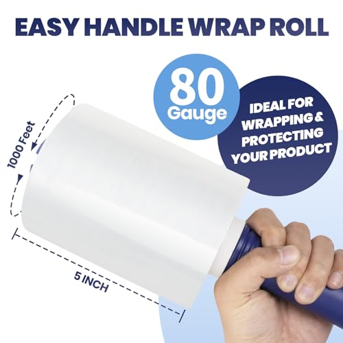 Image of ADHES Mini Hand Stretch Wrap Film, 5 Inch x 1000 Feet, 4-Pack 80 Gauge Industrial Strength Stretch Film, Shrink Wrap Roll for Packing, Pallet Wrap, Furniture Wrapping Moving & Protection