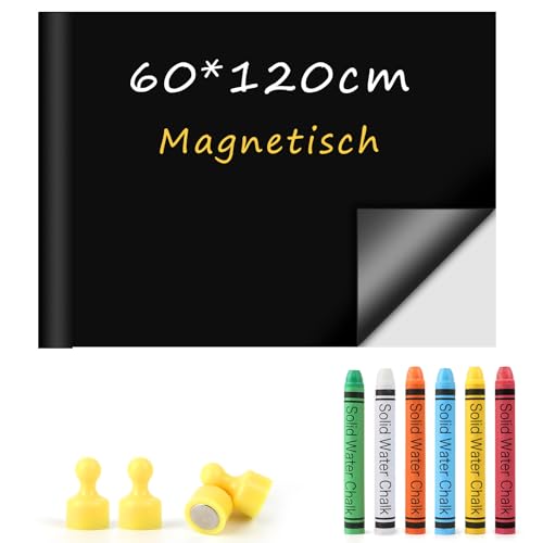 Tafelfolie Magnetisch Selbstklebend - 60 x 120cm, Inkl. Magnetfolie, 6 staublose Kreide und 4 Magneten