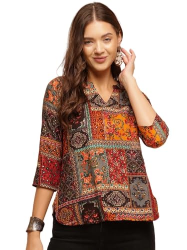 Image of Women's Short Kurti in TopsTunic Rayon Cotton Blend | Ladies Ethnic Tunic