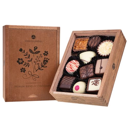 Elegance - Ladies - 10 chocolates artesanales en una caja de madera | Regalo de chocolate | Bombones | Bombones | Para damas