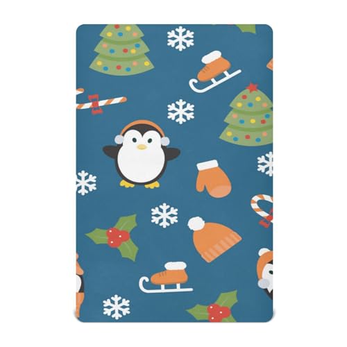 Moudou Christmas Penguin Playard Sheet for Boy Girls, Soft Breathable Fitted Toddler Sheet for Standard Playard Bed Mattress, 39 x 27 x 5 Inch