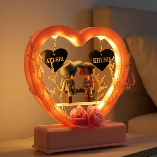 Image of Personalized UV Printed Photo 3D Illusion LED Table Lamp for Couple Gift for Anniversary, Wedding, Marriage, Valentine Day- Your Wooden Base Text Egraved (Warm White)