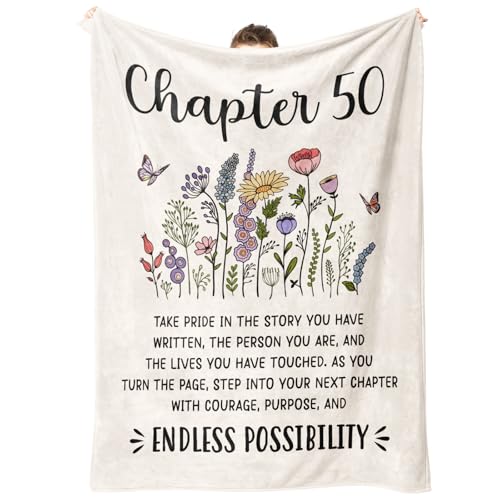 Afterprints 50th Birthday Gifts for Her, Him, Chapter 50 Birthday Blanket, 50 Year Old Bday Gifts...