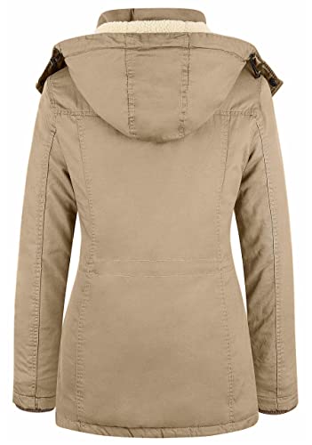 Wenven Women's Warm Sherpa Parka Casual Zip Up Cotton Anorak Jacket (Khaki-2, L) #TOP1