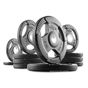 XMark TRI-Grip 115 lb One-Year Warranty, Classic Design, Rubber Coated Olympic Weight Plate Set, Olympic Barbell Weight Set for Home