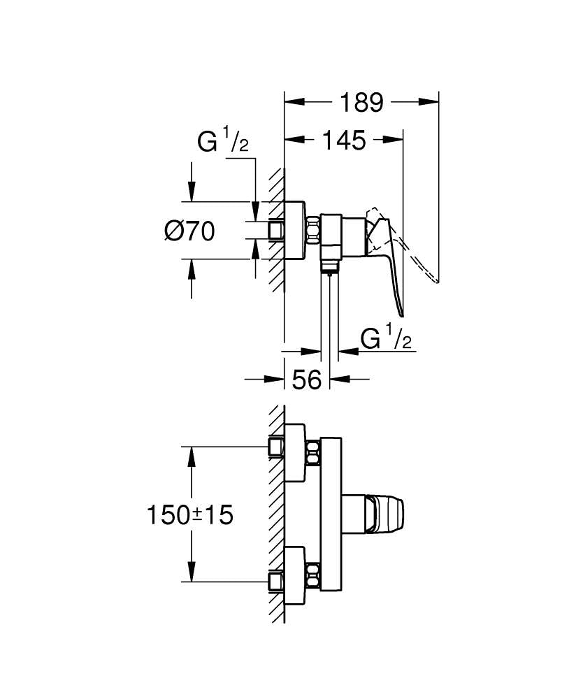 GROHE Dice, Duscharmatur Aufputz (Mischbatterie für die Dusche, eigensicher gegen Rückfließen, Brausearmatur mit Metallhebel, langlebige Oberfläche), mattschwarz, 1018742430
