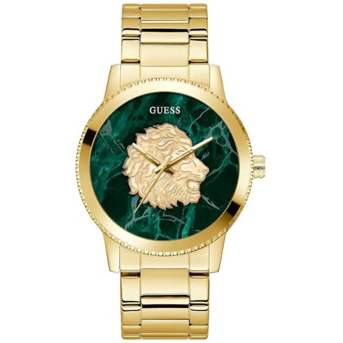 Guess GW0958G2 Monarch Montre pour Homme avec Bracelet en Acier Inoxydable doré, Verre minéral, Cadran Vert, 3 Bars, diamètre du boîtier : 44 mm