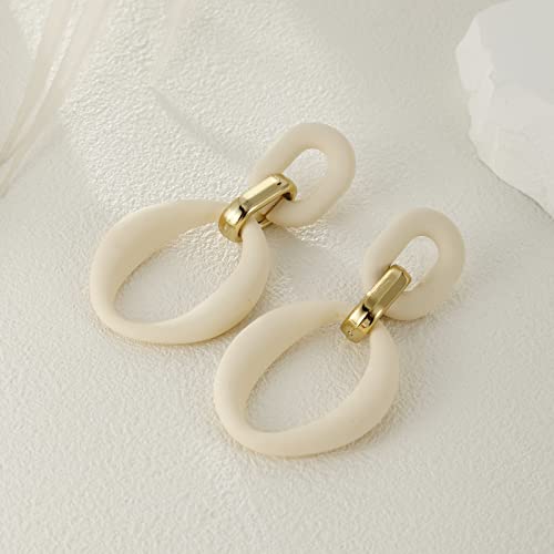 Ruoffeta Acrylic Rectangle Earrings, Fashion Acrylic Square/Oval/Hoop Statement Drop Earrings For Women Girls(Cream White Oval) #TOP2