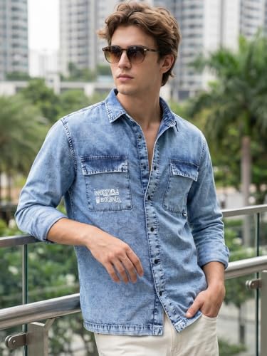 Chemise en pur coton indigo homme vêtement manches longues col classique - 2