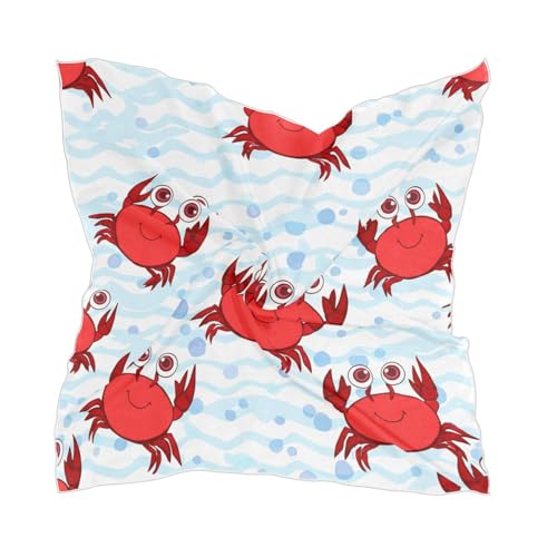 Cute Cartoon Crab Silk Like Head Scarf for Women,Soft Fashion Neck Scarf Square Satin Head Scarf 23.6 Inches