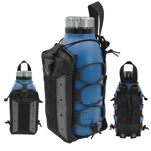 Fyelo Molle Water Bottle Holder Tactical Pouches Adjustable 16-76 oz Enhanced Dual Pockets Multi Use for Outdoor Sports Fit for Backpack/Vest/Belt/Shoulder Strap (Black, Brown, Green)