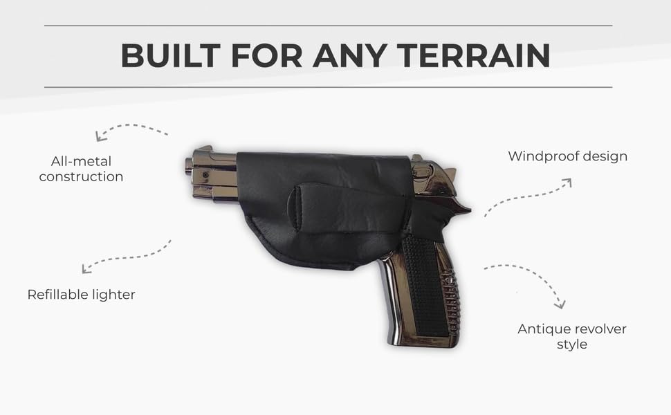 Image of Gun Gas Lighter | 7.65 cm Pistol Shaped Heavy Metal Body | Pull Back Flame Lighter with Stand & Holster|Model CZ-83 (Brown)