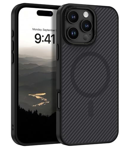 GUAGUA für iPhone 16 Pro Hülle [Kompatibel mit MagSafe] Magnetisch Handyhülle für iPhone 16 Pro Case Carbon Fiber Design Stoßfest Schutzhülle TPU und PC Hardcase Slim Cover (6 3) Schwarz
