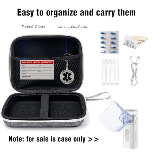 Image of Protective Carrying Case for Portable Nebulizer, Travel Medical Bag with Hard Shell for Inhaler Spacer, Masks, Emergency Medicine Storage Bag with Asthma Alert Tag, Medical Card and Carabiner (Gray)