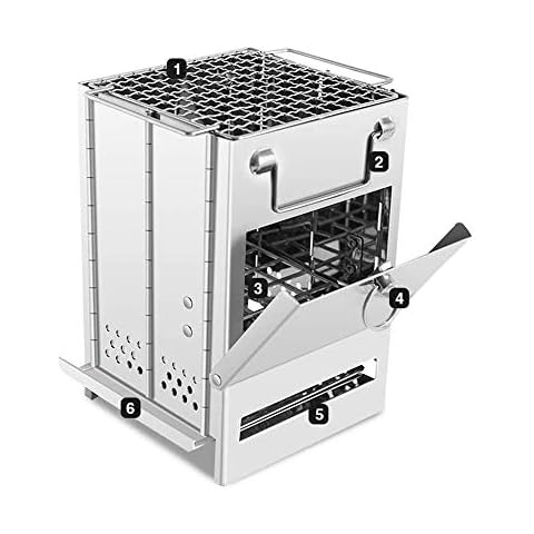 Wood Burning Camp Stove, Portable 304 Stainless Steel Grill, Outdoor Camping Stainless Steel Folding Grill with Carry Bag for Camping Backpacking Hiking Cooking Pinic BBQ (Small) Cover