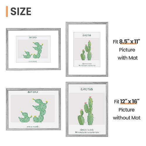 Image of upsimples 12x16 Picture Frame, Display Pictures 8.5x11 with Mat or 12 x 16 Without, Wall Hanging Poster Frames, Gray, 1 Pack