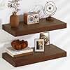 Fun Memories Floating Shelves, 9.3'' Deep Solid Pine Wood Wall Shelves for Storage, Wall Mounted Display Shelf with Invisible Heavy-Duty Metal Bracket, 24'' Width Set of 2, Walnut