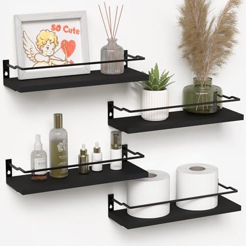 RICHER HOUSE Bathroom Floating Shelves with Guardrail, Set of 4