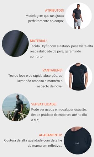 Kit 5 Camiseta Camisa Dry fit Masculina Treino Academia Esportes (BR, Alfa, M, Regular, Preto/Marinh