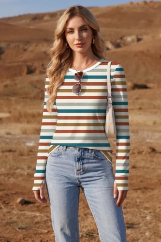 Ekouaer Womens Long Sleeve Tops Crew Neck Shirts Fall Clothes Stripe XL - image 2