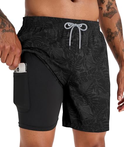 Image of APTRO Men's Swim Trunks with Compression Liner 5 Inch Bathing Suit Beach Swimsuits