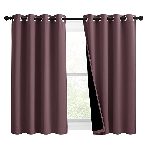Image of NICETOWN Warm Curtains for Winter, Bedroom Full Blackout Curtain Panels, Great Job for Blocking Light, Complete Blackout Draperies with Black Liner for Night Shift (Dry Rose, Set of 2, 46 by 54-inch)