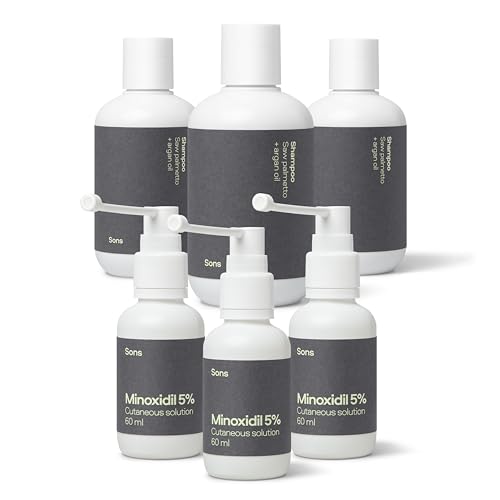 Sons Minoxidil 5% Solution & Hair Growth Shampoo for Men. Hair Regrowth Treatment. DHT Blocker Citrus Head Wash with Caffeine. Hair Thickening & Anti-Dandruff Formula. 3 Month Supply. Made in Europe
