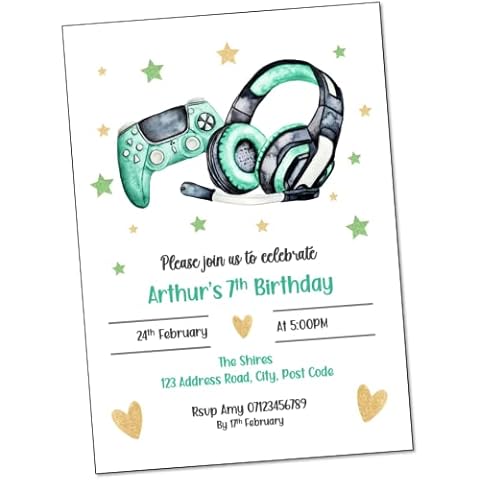 Personalised Green Gamer Birthday Party Invitations Cover