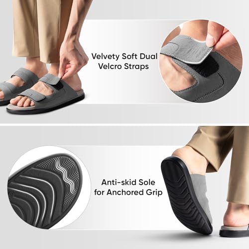 Image of Frido Comfort Dual Strap Sandals for Men with Bounce Back Cushioned Footbed, Zero Drop Sole for Arch Support Pain Relief, Lightweight Anti-Skid, Adjustable Velcro Casual Sandals