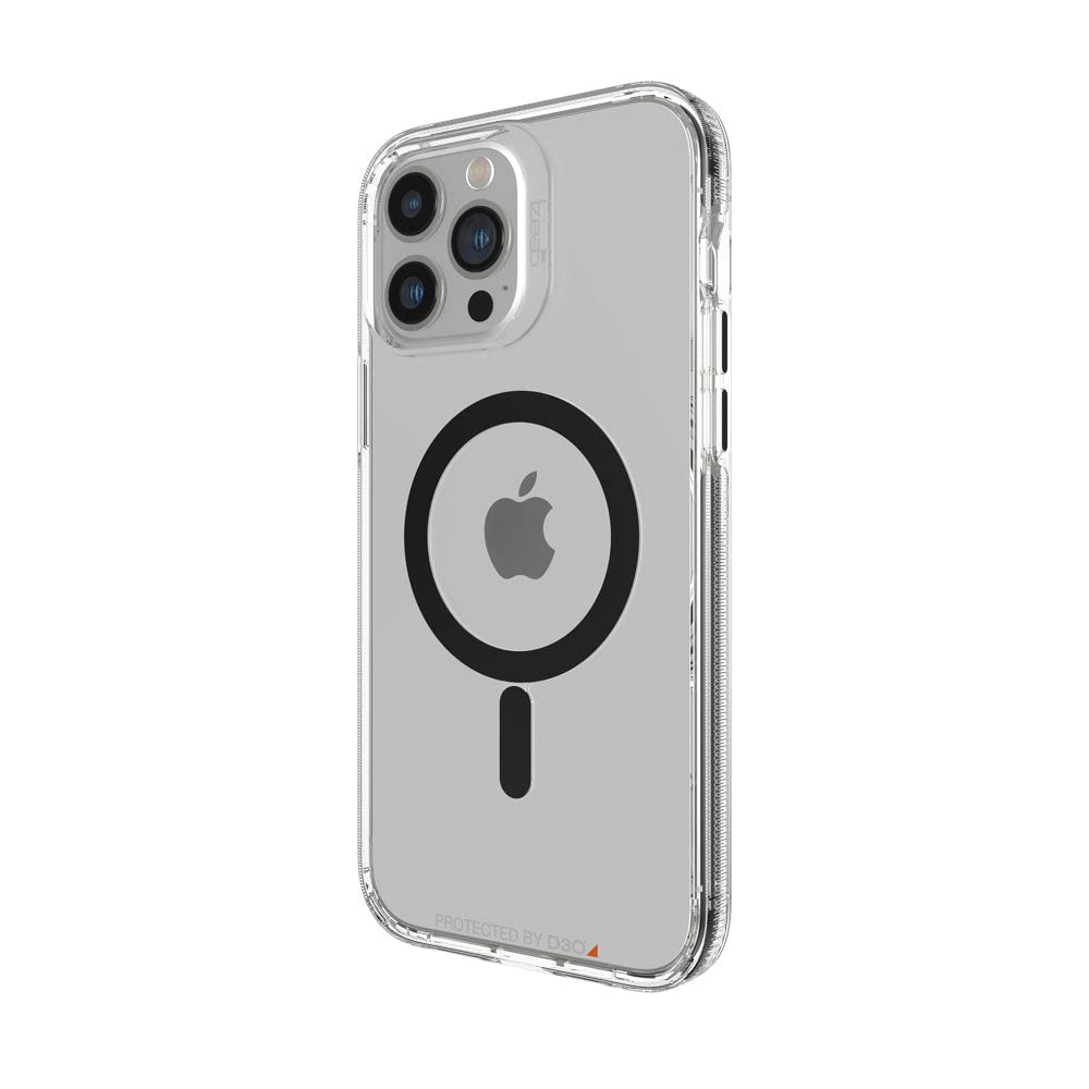 ZAGG Gear4 Santa Cruz D30 etui ochronne do iPhone'a 13 Pro Max, smukłe, odporne na wstrząsy, bezprzewodowe ładowanie, MagSafe, (przezroczyste/czarne)