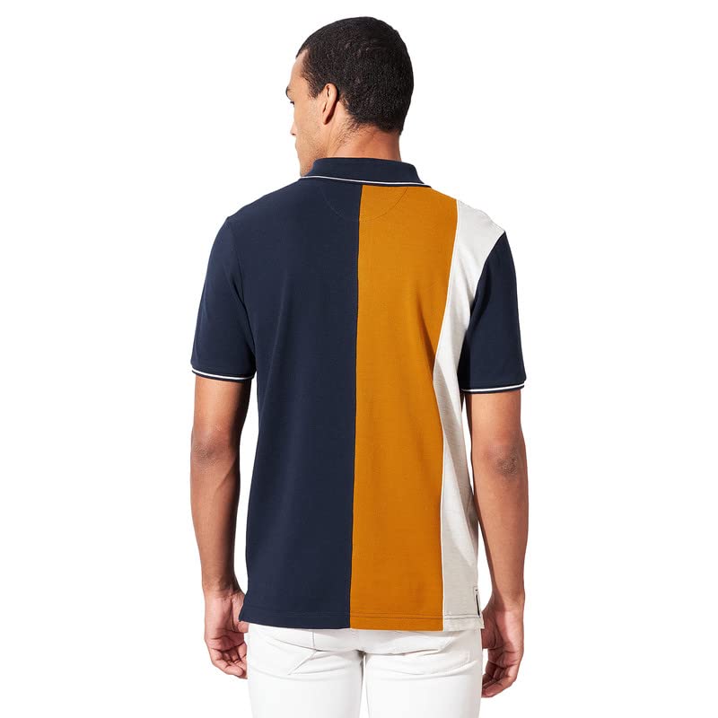 Image of FAHRENHEIT Men's Regular Poly Cotton Vertical Stripes Colourblock Pique Polo T-Shirt