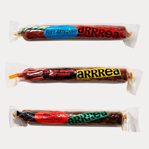 Embutidos Artesanos Curados Arrrea | Pack de 3 Variedades: Fuet, Chorizo y Morcilla Achorizada (Chorizo artesano muy picante)